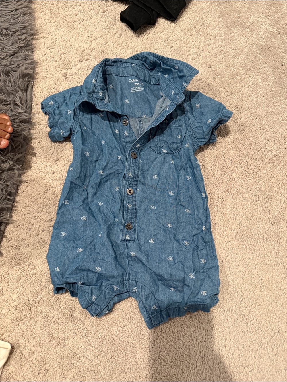 Calvin Klein Denim Short-Sleeve Baby Romper - Blue